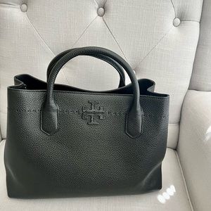 Mcgraw Triple Compartment Black Leather
Satchel